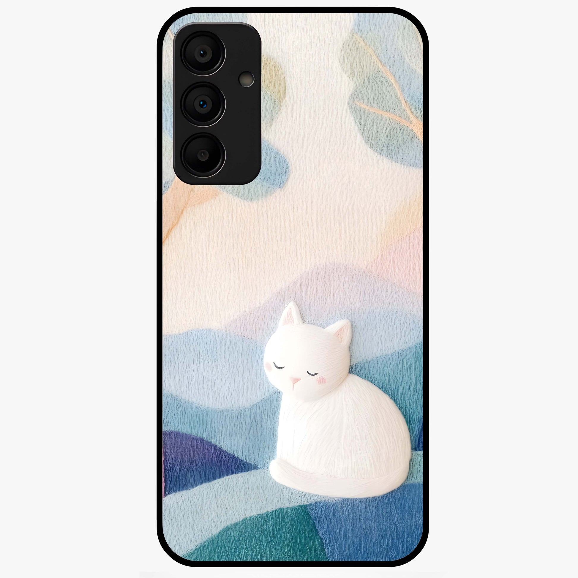 Cotton Dream Cat Glass Case showing flat back view with soft dreamy cat artwork and glossy glass finish.