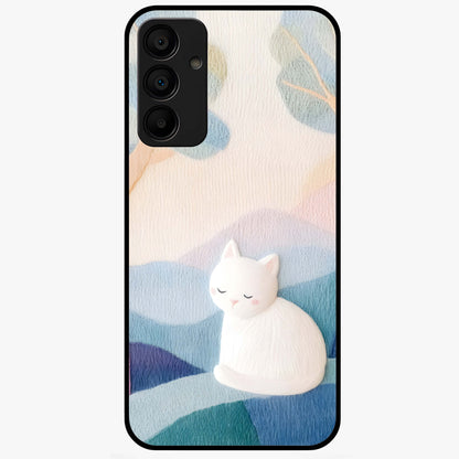 Cotton Dream Cat Glass Case showing flat back view with soft dreamy cat artwork and glossy glass finish.