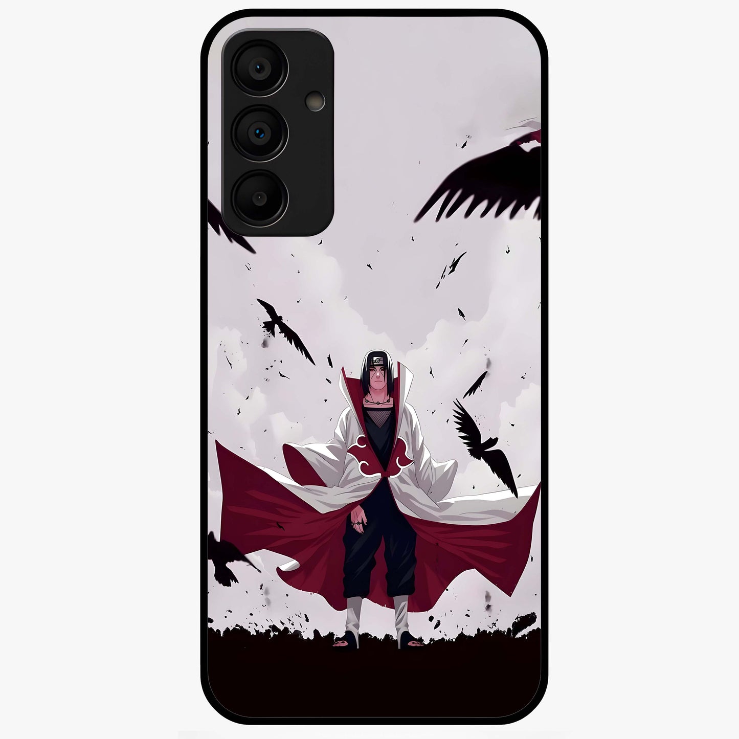 Crimson Crow Ascension Glass Case showing flat back view with mystical crow artwork and glossy glass finish.