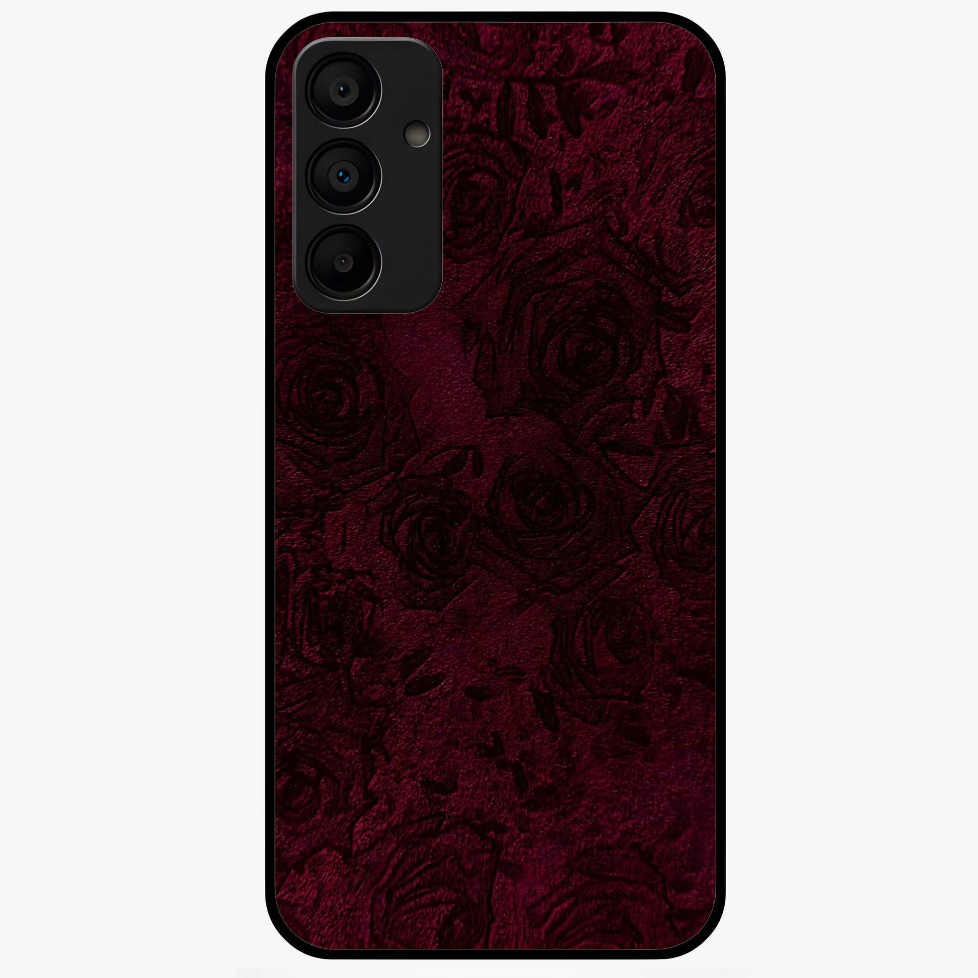 Crimson Fade Flow Glass Case showing flat back view with flowing crimson gradient artwork and glossy glass finish.