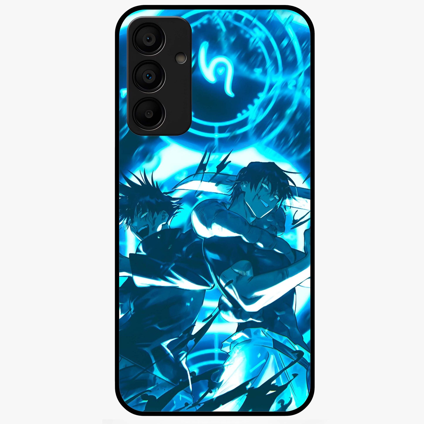 Cursed Energy Clash Glass Case showing flat back view with intense cursed energy artwork and glossy glass finish.