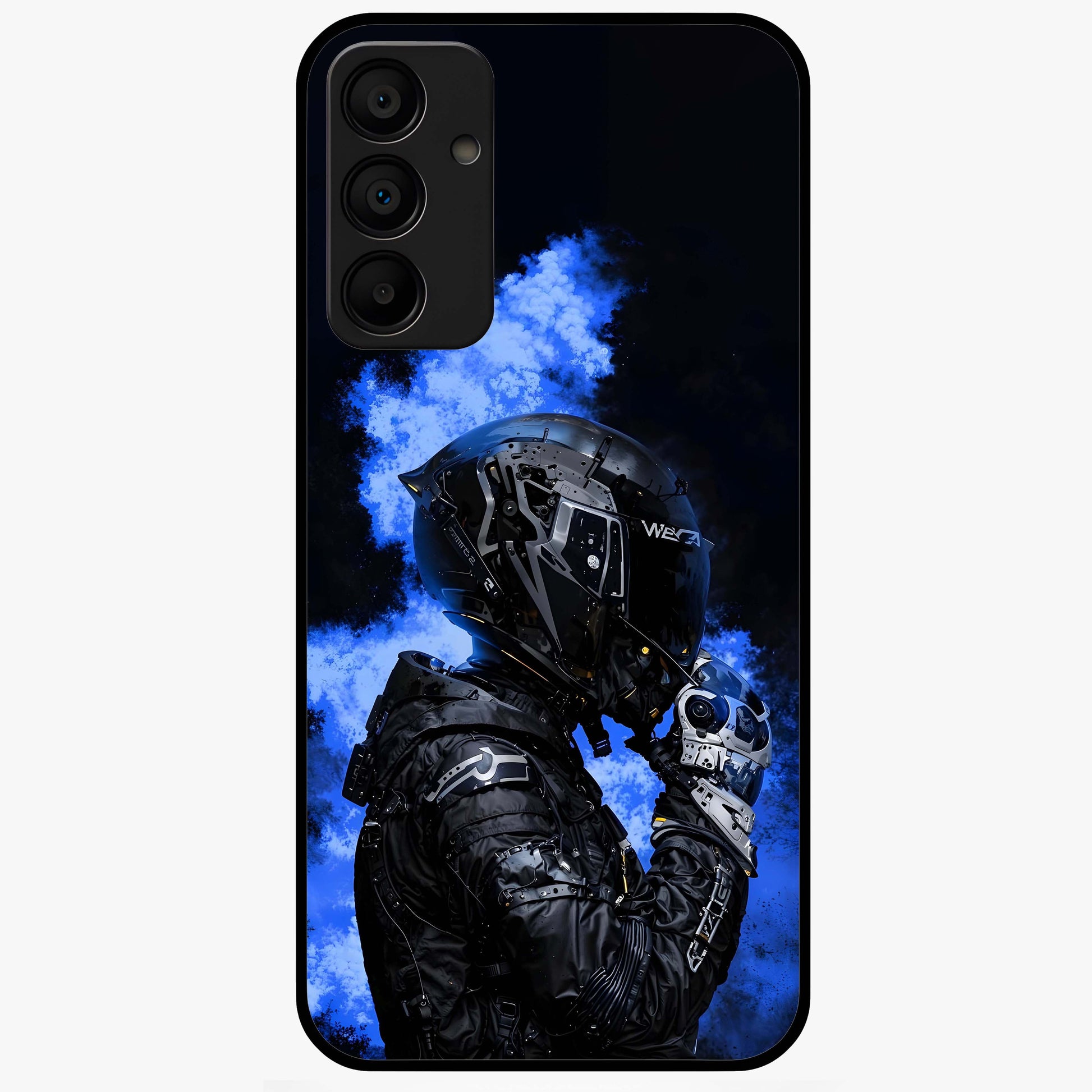Cyber Sentinel Protocol Glass Case showing flat back view with futuristic cyber themed artwork and glossy glass finish.