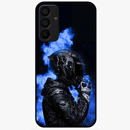 Cyber Sentinel Protocol Glass Case showing flat back view with futuristic cyber themed artwork and glossy glass finish.