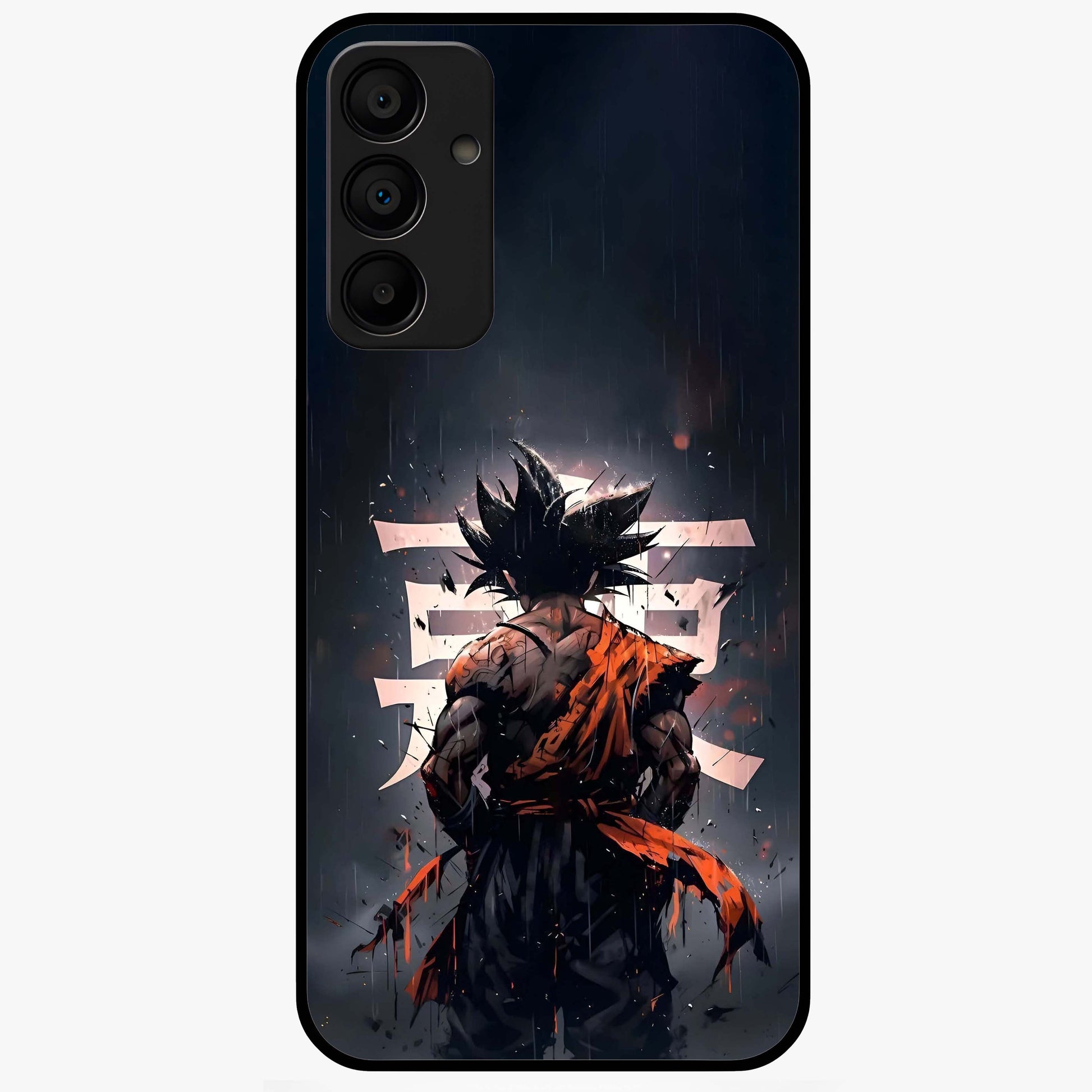 Dark Warrior In Rain Glass Case showing flat back view with warrior artwork in rainy atmosphere and glossy glass finish.