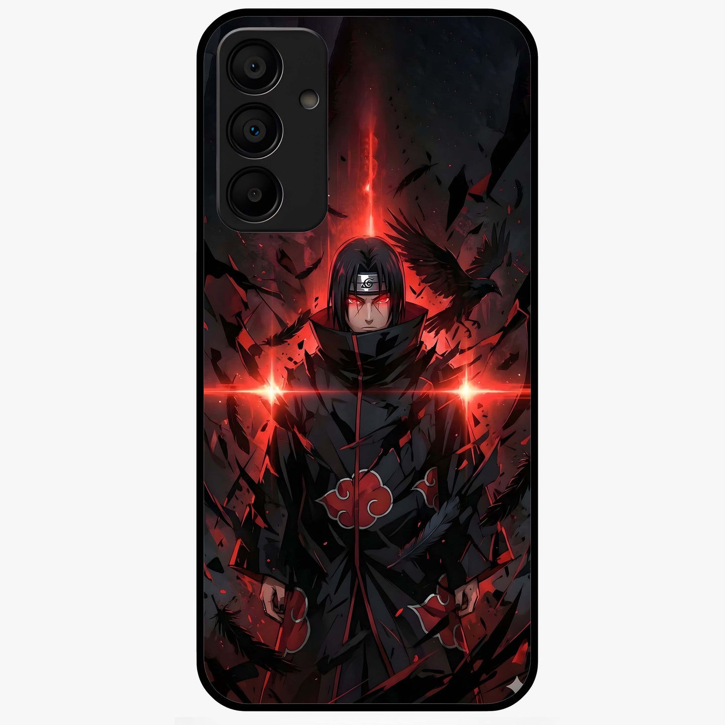 Focused Blade Discipline Glass Case showing flat back view with warrior sword themed artwork and glossy glass finish.