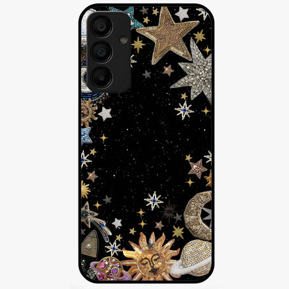 Galactic Jewel Stars Glass Case showing flat back view with sparkling star jewel artwork and glossy glass finish.