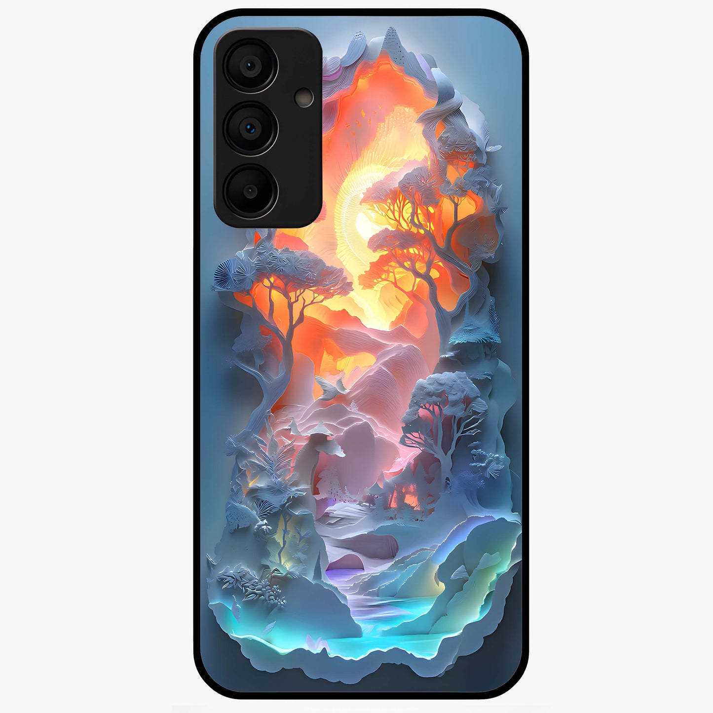 Glow Forest Portal Glass Case showing flat back view with glowing forest portal artwork and glossy glass finish.