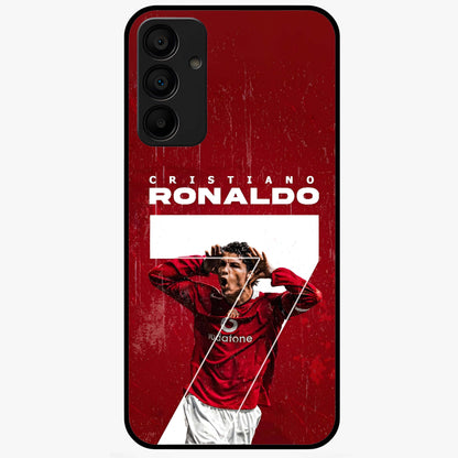 Goal Celebration Legacy Glass Case showing flat back view with football celebration inspired artwork and glossy glass finish.