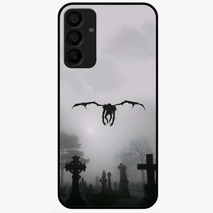 Graveyard Shadow Descent Glass Case showing flat back view with dark graveyard themed artwork and glossy glass finish.