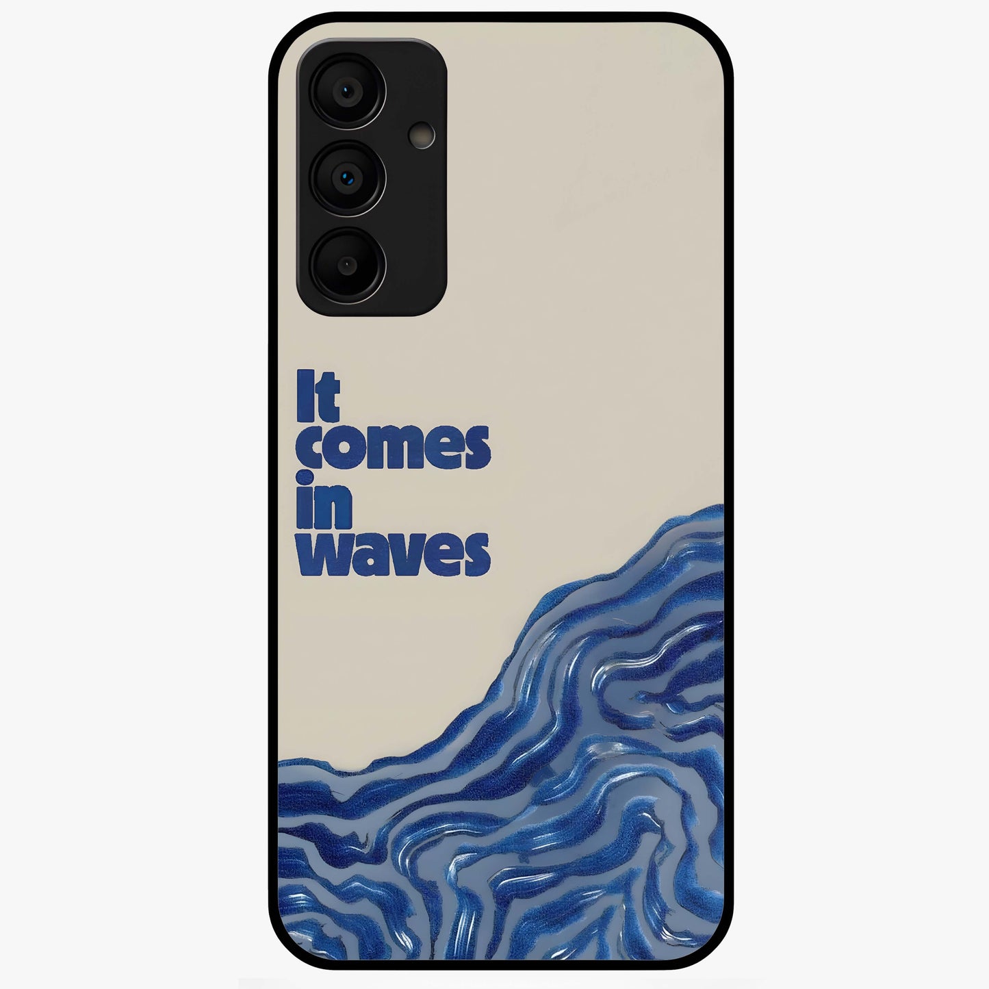 It Comes In Waves Quote Glass Case showing flat back view with inspirational wave themed quote artwork and glossy glass finish.