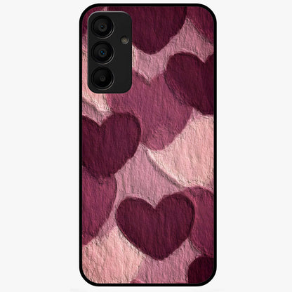 Layered Paper Hearts Glass Case showing flat back view with layered paper heart artwork and glossy glass finish.