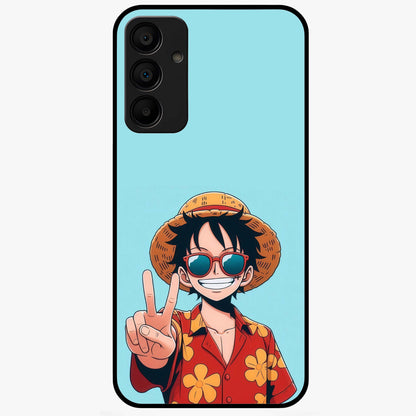 Luffy Summer Anime Vibe Glass Case showing flat back view with vibrant anime character artwork and glossy glass finish.