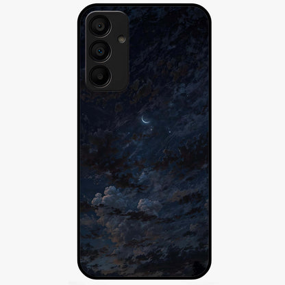 Lunar Veil Silence Glass Case showing flat back view with mystical moon veil artwork and glossy glass finish.