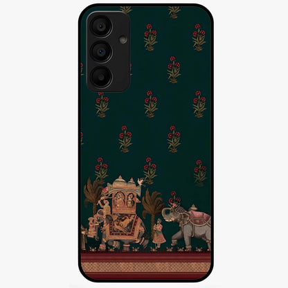 Macmerise Glass Case showing flat back view with stylish modern artwork and glossy glass finish.