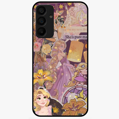 Magical Tangled Dream Glass Case showing flat back view with dreamy tangled artwork and glossy glass finish.