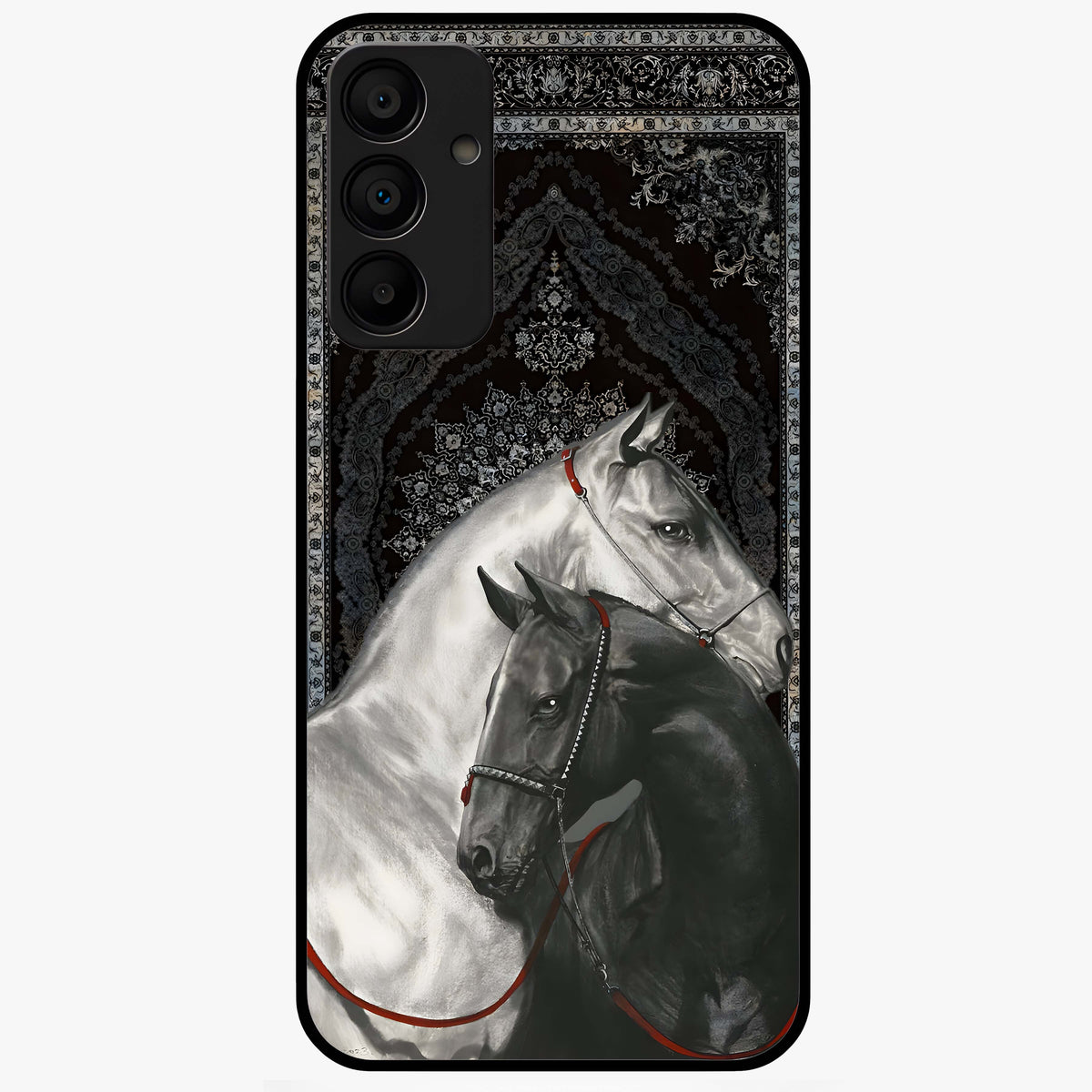 Majestic Ride Legacy Glass Case showing flat back view with powerful automotive inspired artwork and glossy glass finish.