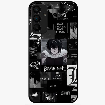 Midnight Chaos Mind Glass Case showing flat back view with abstract dark themed artwork and glossy glass finish.