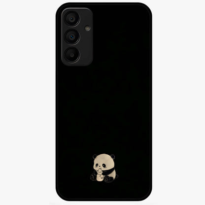 Midnight Panda Love Glass Case showing flat back view with cute panda themed artwork and glossy glass finish.
