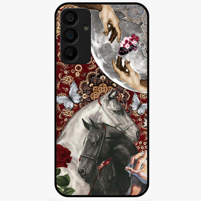 Moonlit Royal Stallion Glass Case showing flat back view with majestic horse under moonlight artwork and glossy glass finish.