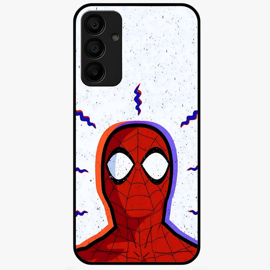 Omg Spiderman Glass Case showing flat back view with bold superhero inspired artwork and glossy glass finish.