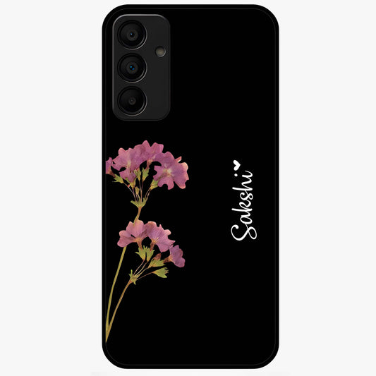Riching Lavender Flower Custom Name Glass Case showing flat back view with lavender floral artwork and personalized name design.