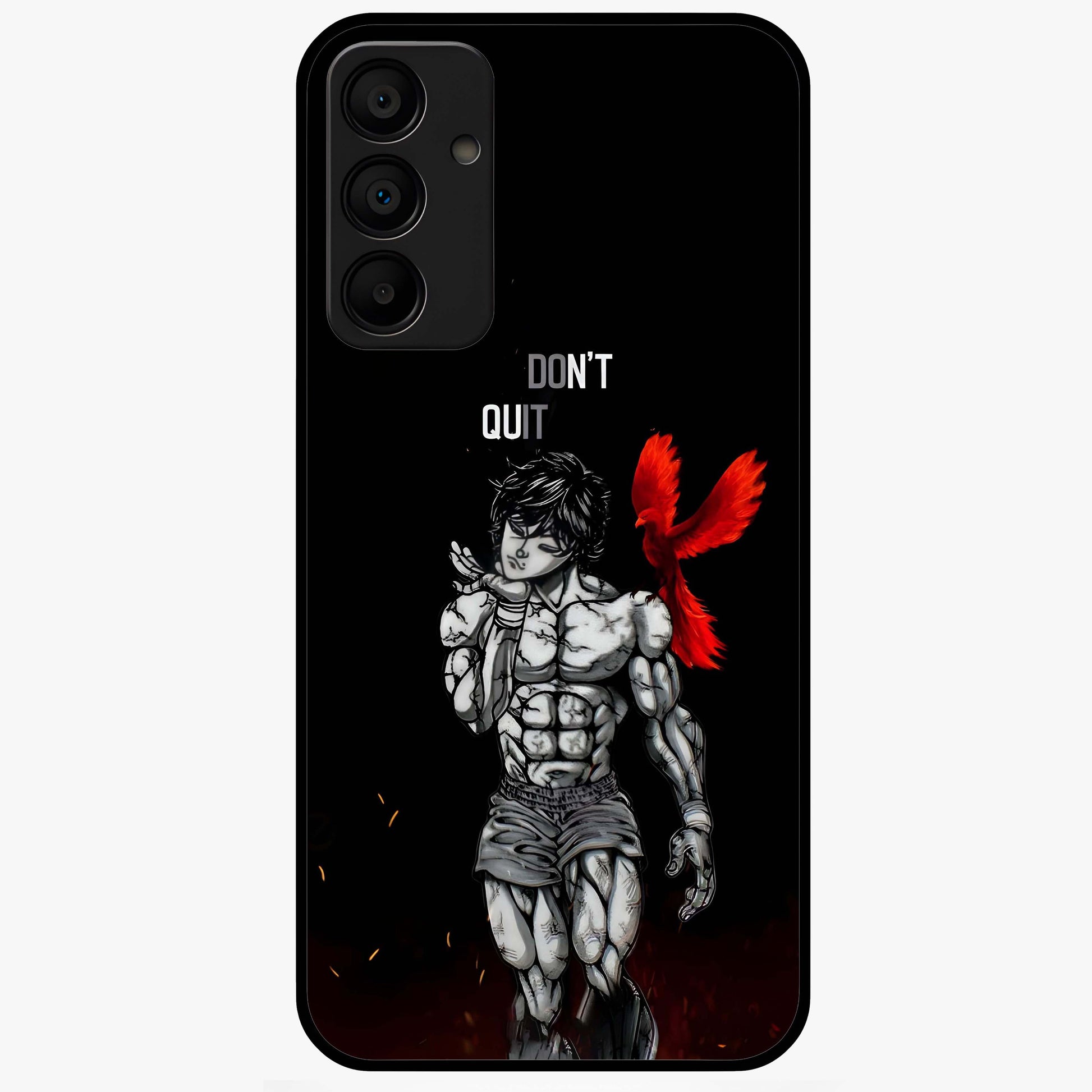 Rise Beyond Limits Glass Case showing flat back view with motivational typography artwork and glossy glass finish.