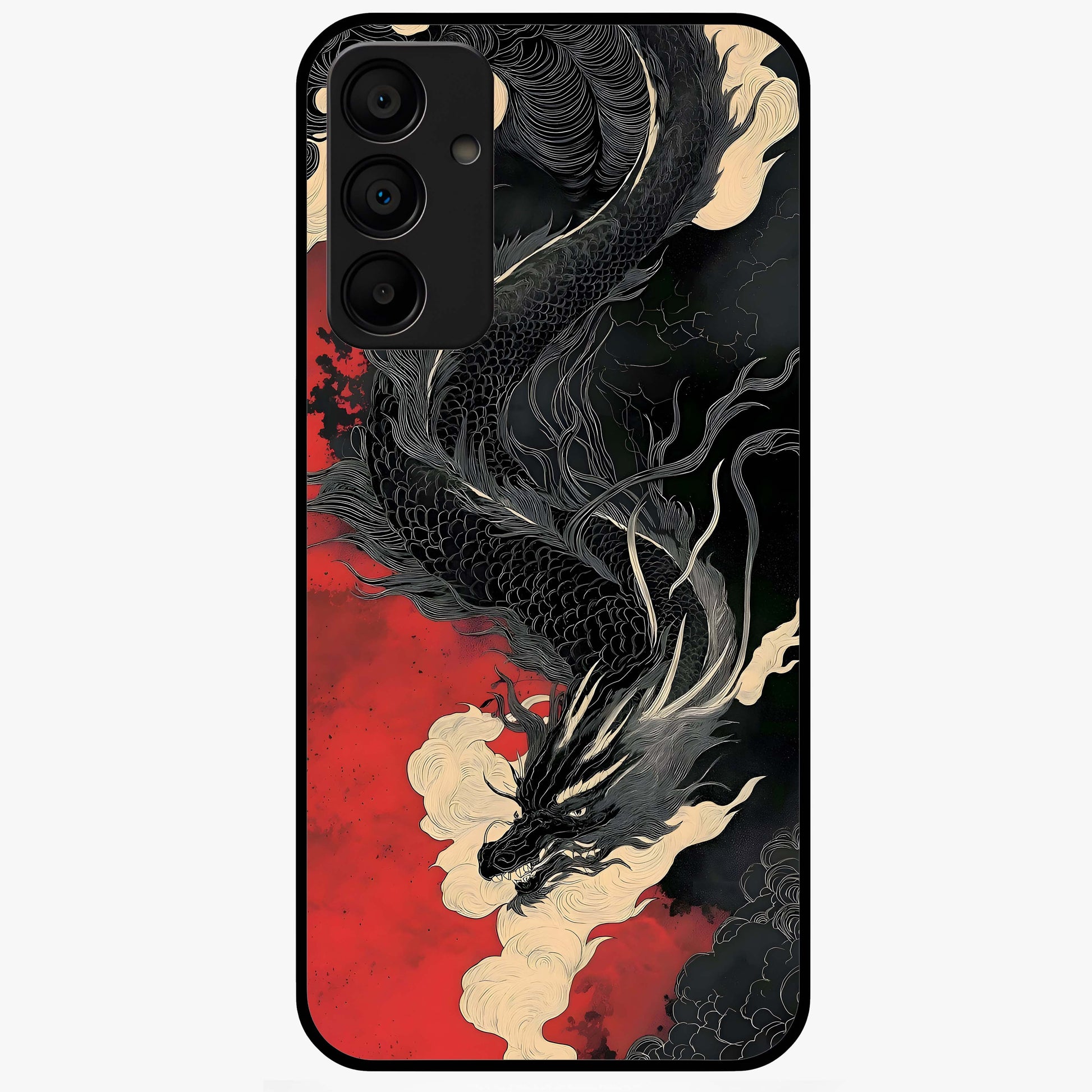 Shadow Dragon Fury Glass Case showing flat back view with fierce dragon artwork and glossy glass finish.
