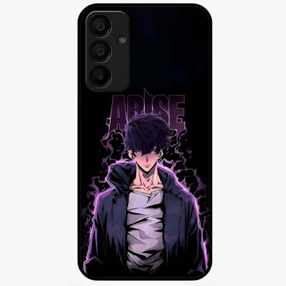 Shadow Monarch Awakening Glass Case showing flat back view with powerful dark monarch themed artwork and glossy glass finish.