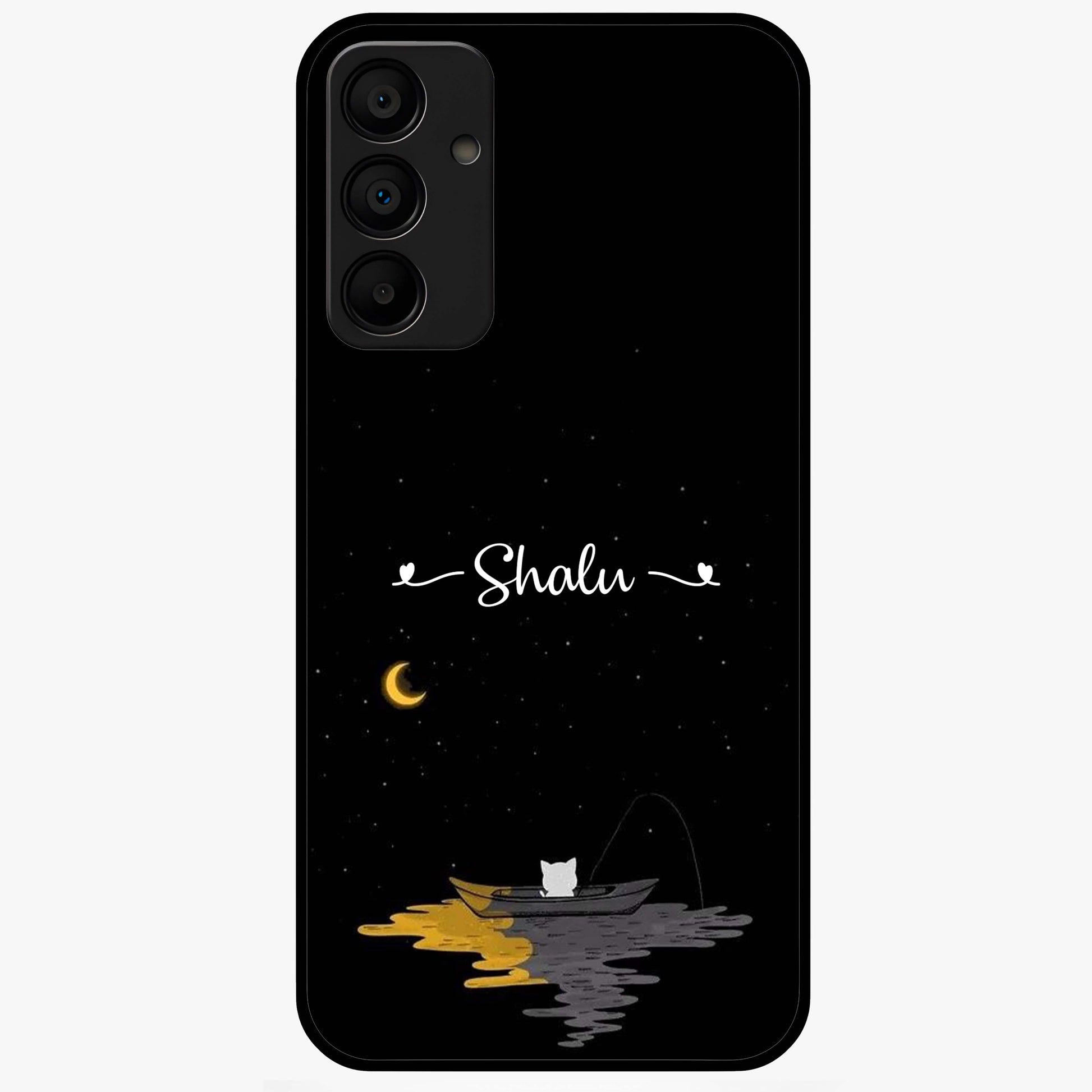 Silent Night Row Glass Case showing flat back view with calm night themed artwork and glossy glass finish.