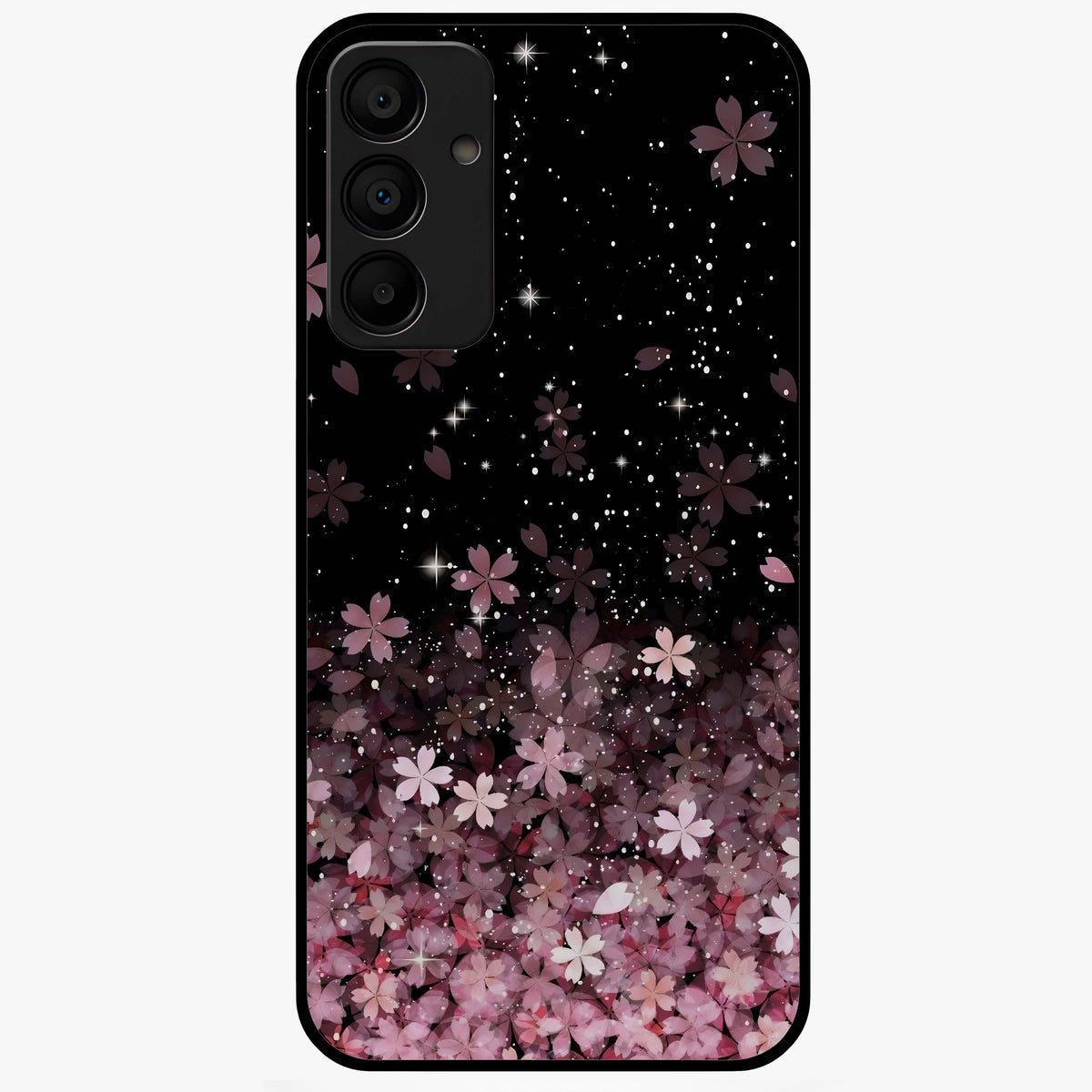 Small Starry Flowers Glass Case showing flat back view with delicate starry floral artwork and glossy glass finish.