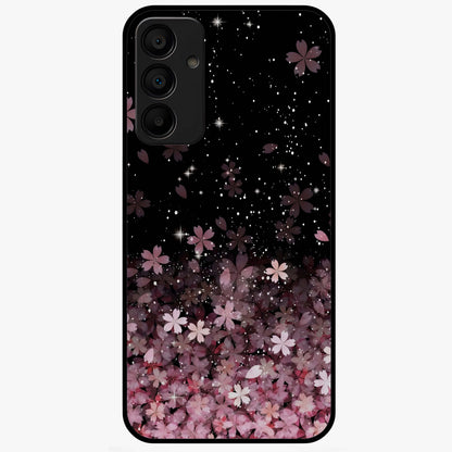 Small Starry Flowers Glass Case showing flat back view with delicate starry floral artwork and glossy glass finish.
