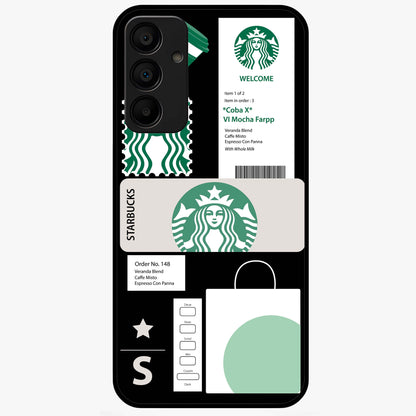 Starbucks Mocha Glass Case showing flat back view with coffee inspired artwork and glossy glass finish.