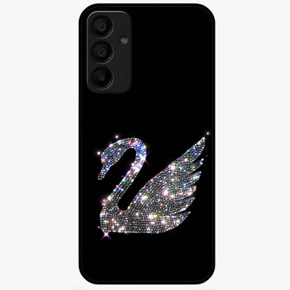Starlit Swan Grace Glass Case showing flat back view with graceful swan artwork under starry sky and glossy glass finish.