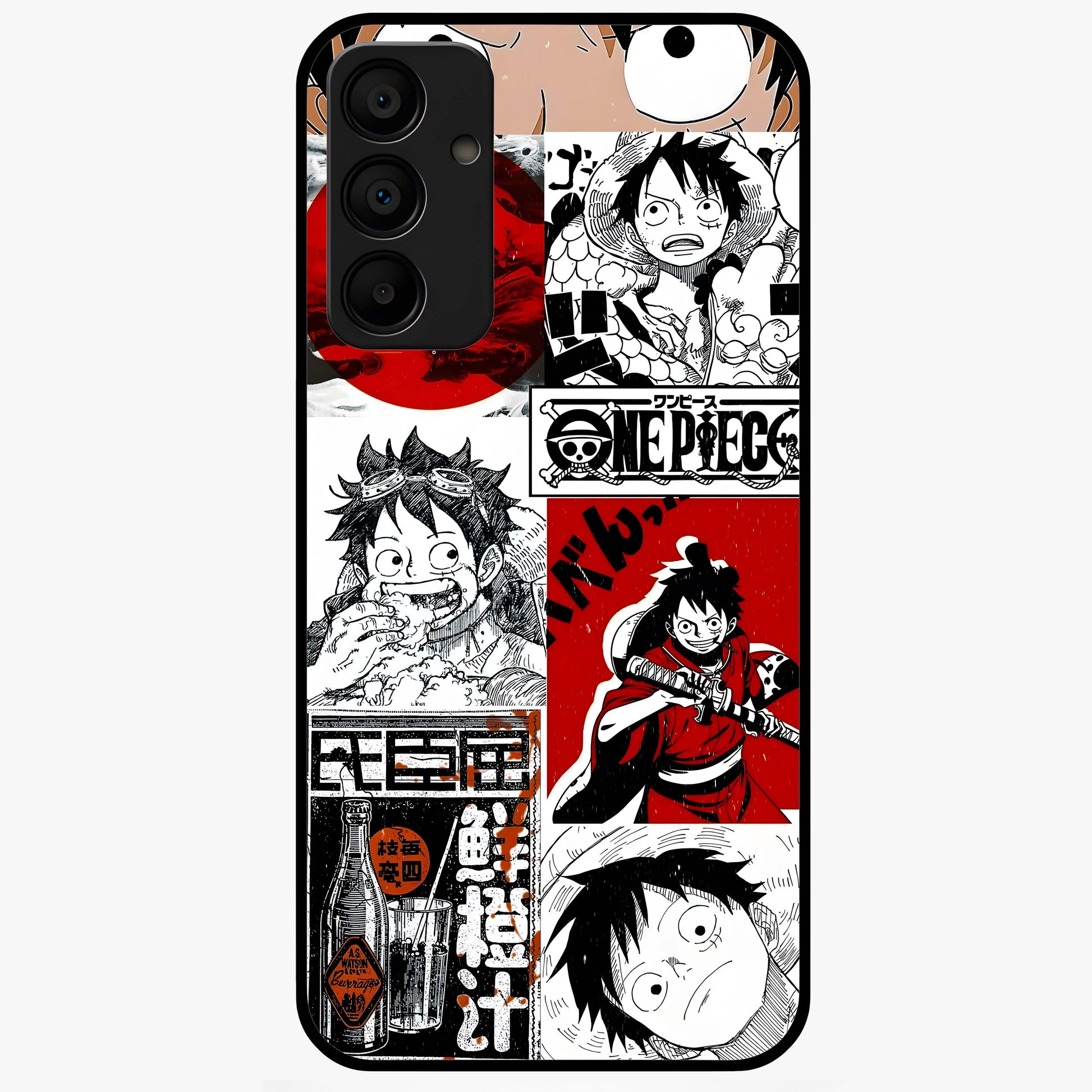 Strawhat Chaos Panels Glass Case showing flat back view with anime inspired chaos panel artwork and glossy glass finish.