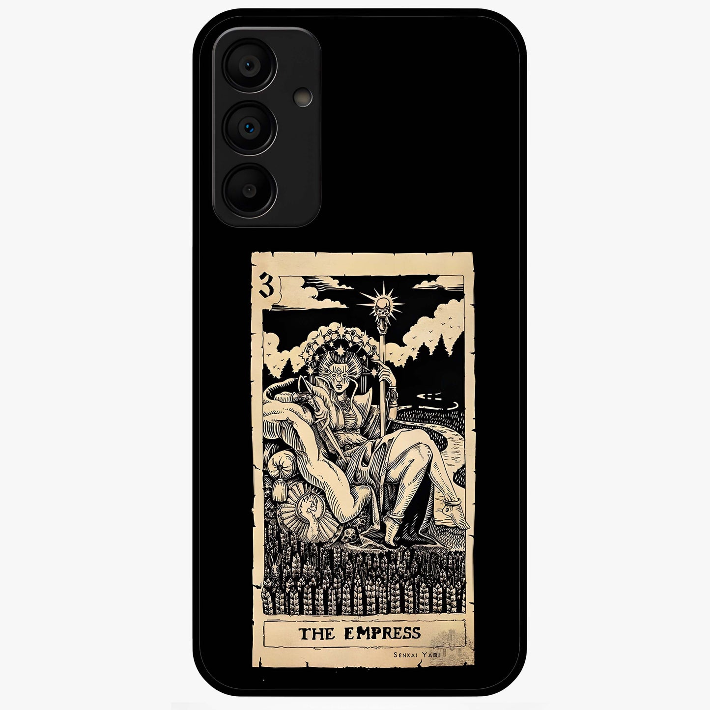 The Empress Glass Case showing flat back view with regal feminine artwork and glossy glass finish.