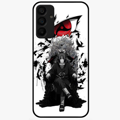 Uchiha Shadow Throne Glass Case showing flat back view with cosmic underwater themed artwork and glossy glass finish.
