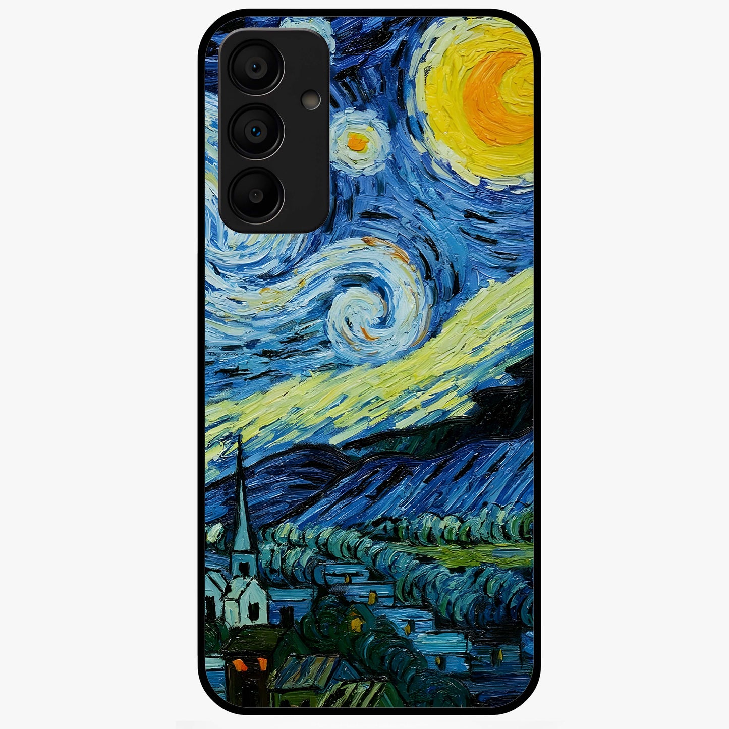 Van Gogh Art Glass Case showing flat back view with classic painterly artwork inspired by Van Gogh style and glossy glass finish.