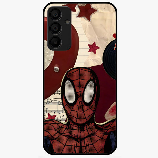 Web Warrior Vibes Glass Case showing flat back view with superhero inspired web themed artwork and glossy glass finish.