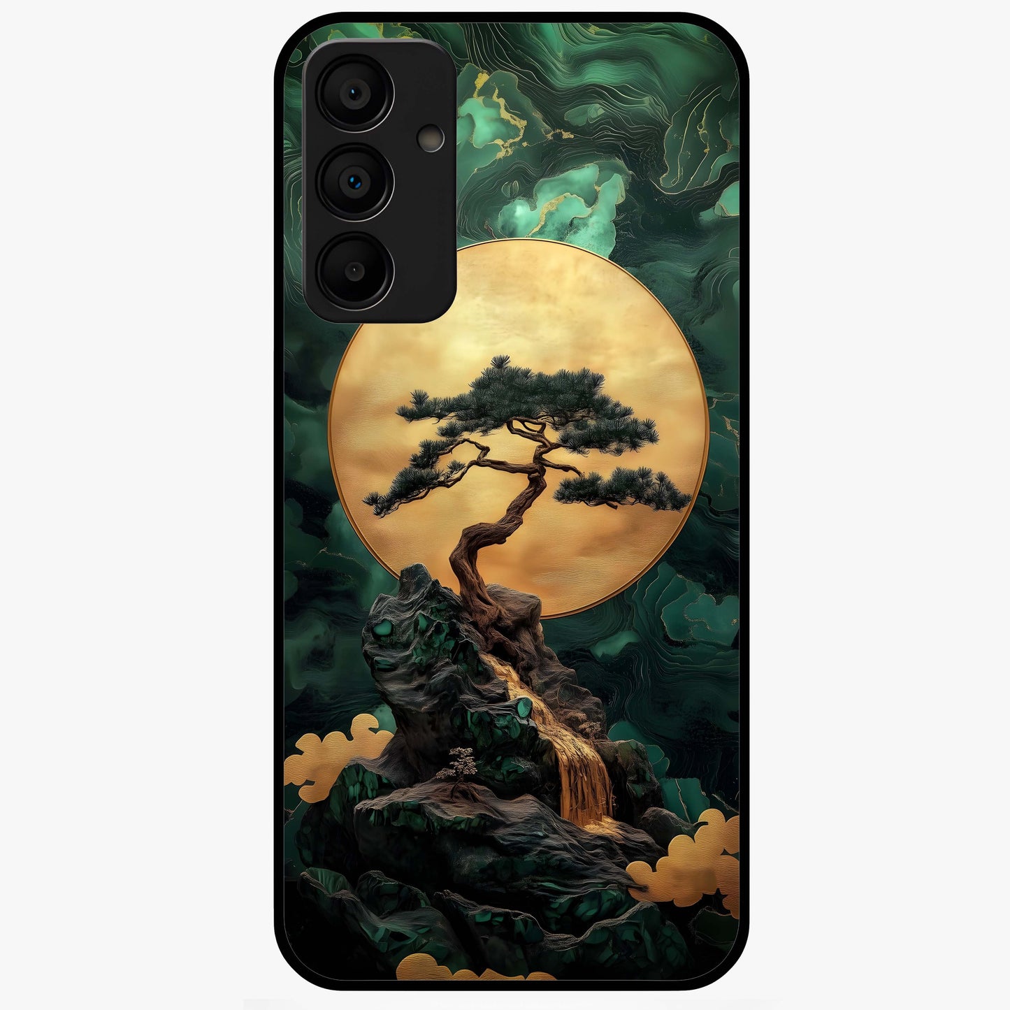 Zen Moon Rise Glass Case showing flat back view with calm moonrise artwork and glossy glass finish.