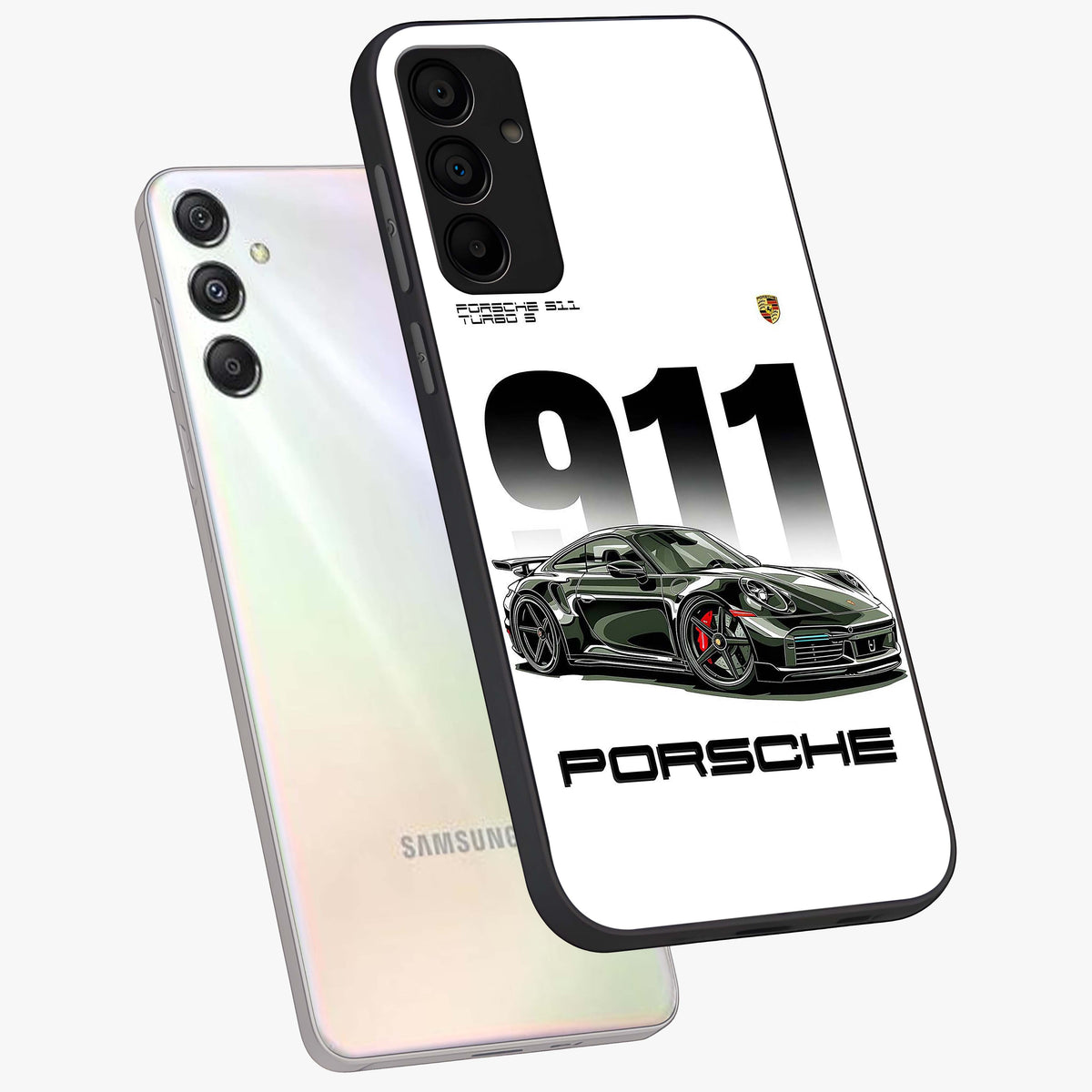 911 Turbo Dominance Glass Case displayed in premium angled mockup highlighting sporty car illustration and sleek glass surface.