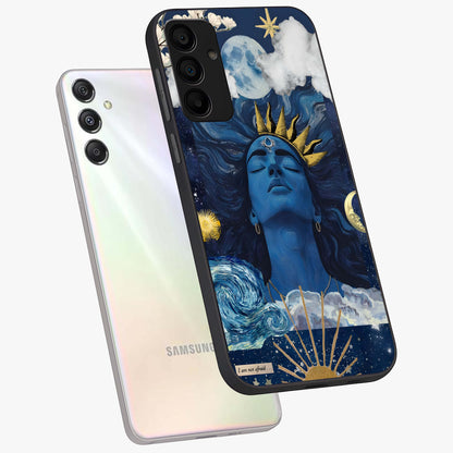 Aesthetic Lord Shiva Glass Case displayed in angled mockup highlighting spiritual Shiva illustration and sacred aesthetic design.