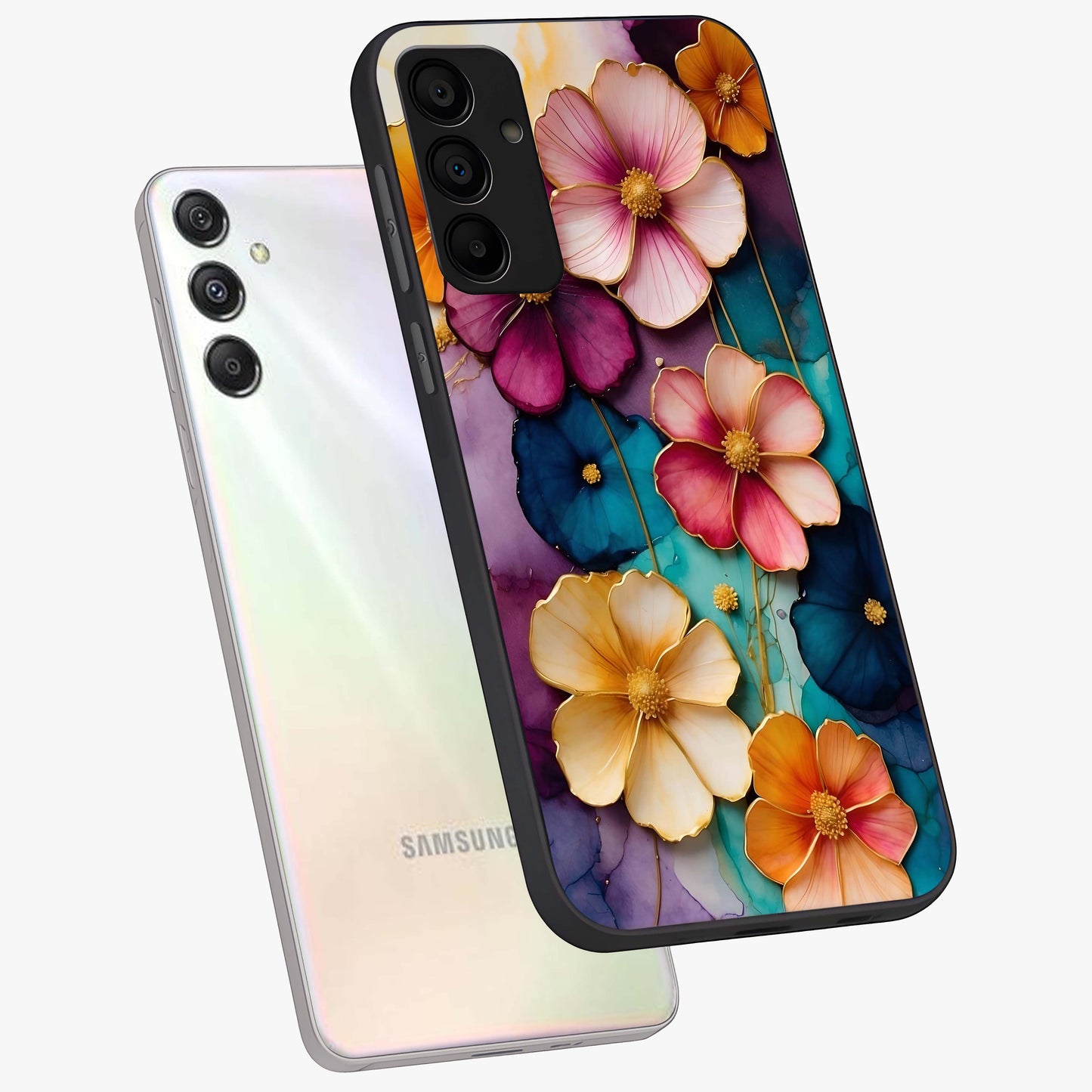 Artlyn Grace Flower Pattern Glass Case displayed in angled mockup highlighting delicate flower pattern design and smooth glass surface.