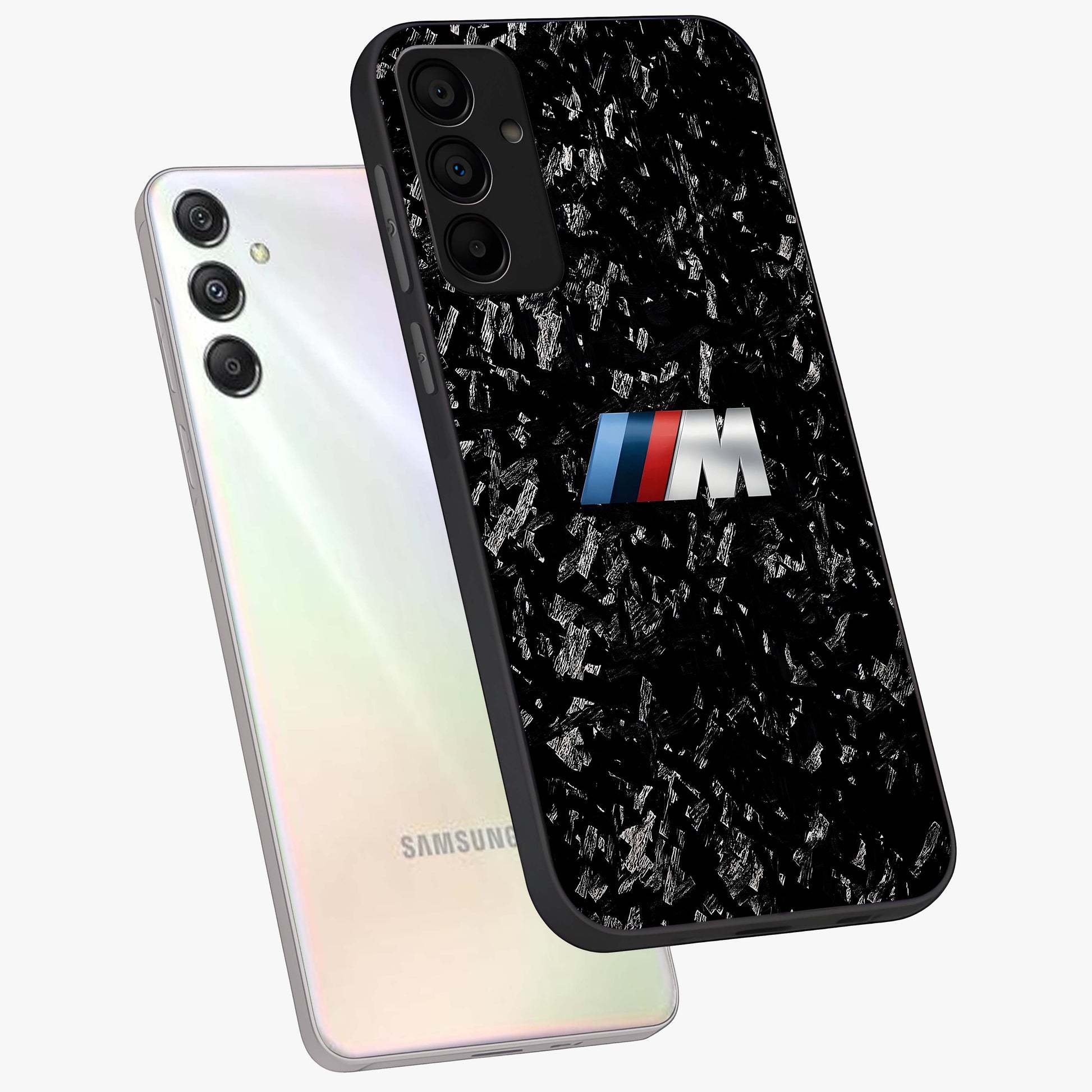Carbon Speed Mark Glass Case displayed in angled mockup highlighting racing inspired carbon design and sleek aesthetic style.