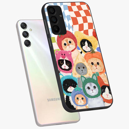 Cats in Fruits Glass Case displayed in angled mockup highlighting cute feline fruit design with colorful aesthetic style.