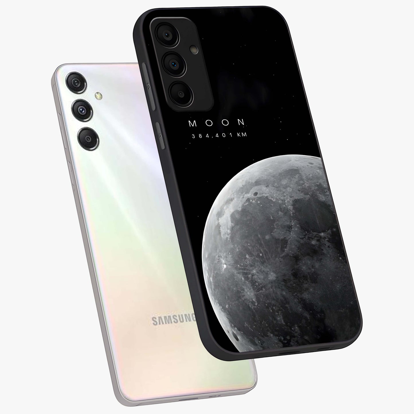 Cosmic Moon Glow Glass Case displayed in angled mockup highlighting celestial moon design with cosmic aesthetic theme.