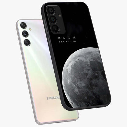 Cosmic Moon Glow Glass Case displayed in angled mockup highlighting celestial moon design with cosmic aesthetic theme.