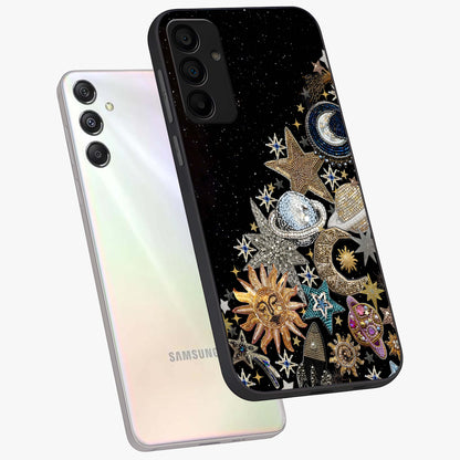 Cosmic Sparkle Dreams Glass Case displayed in angled mockup highlighting dreamy star sparkle design with celestial aesthetic.