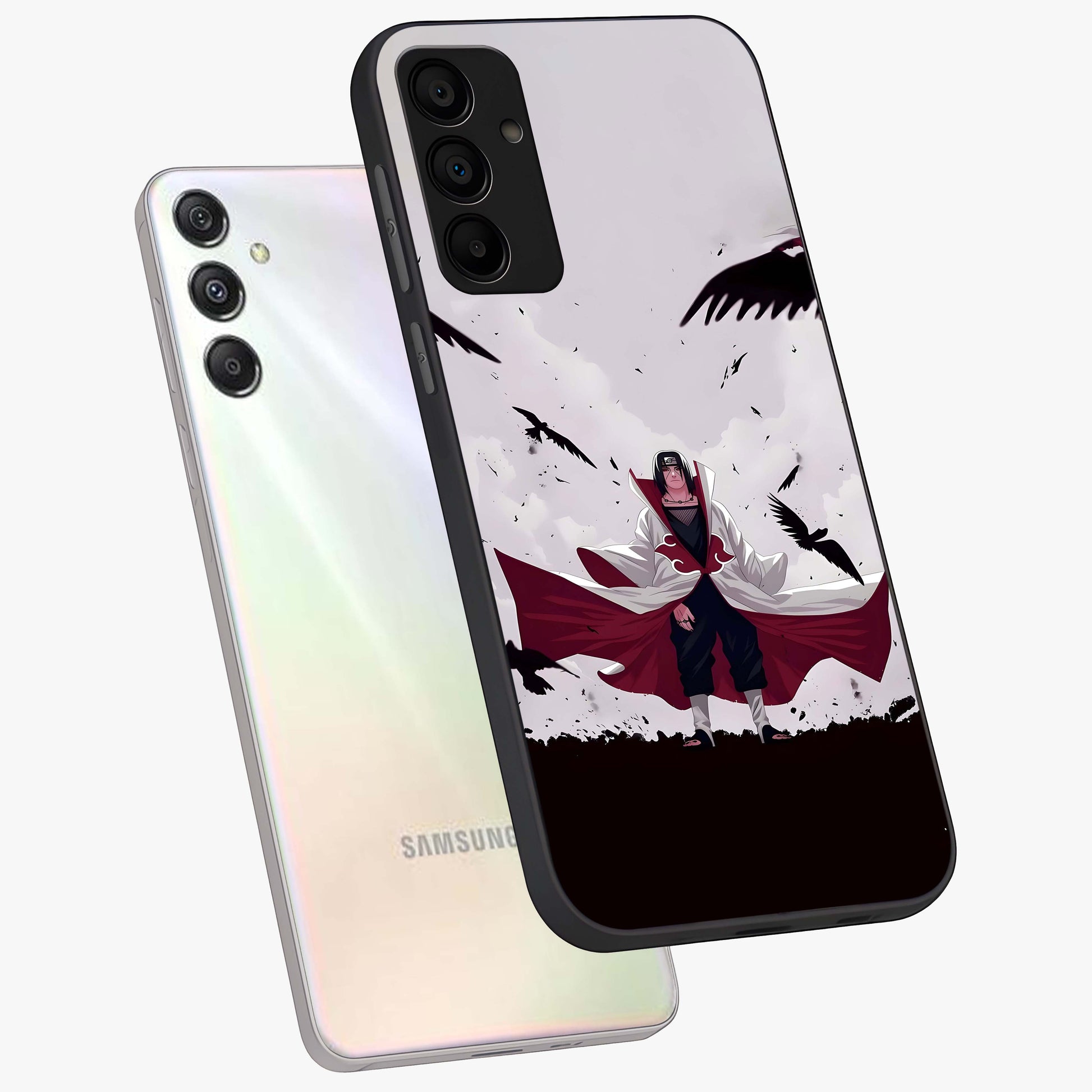 Crimson Crow Ascension Glass Case displayed in angled mockup highlighting powerful crow illustration with dark crimson aesthetic.