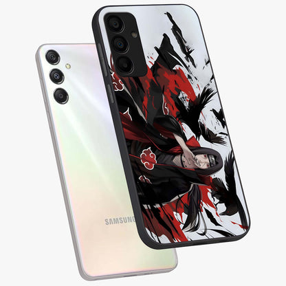 Crimson Crow Illusion Glass Case displayed in angled mockup highlighting mysterious crow graphic with dark aesthetic style.
