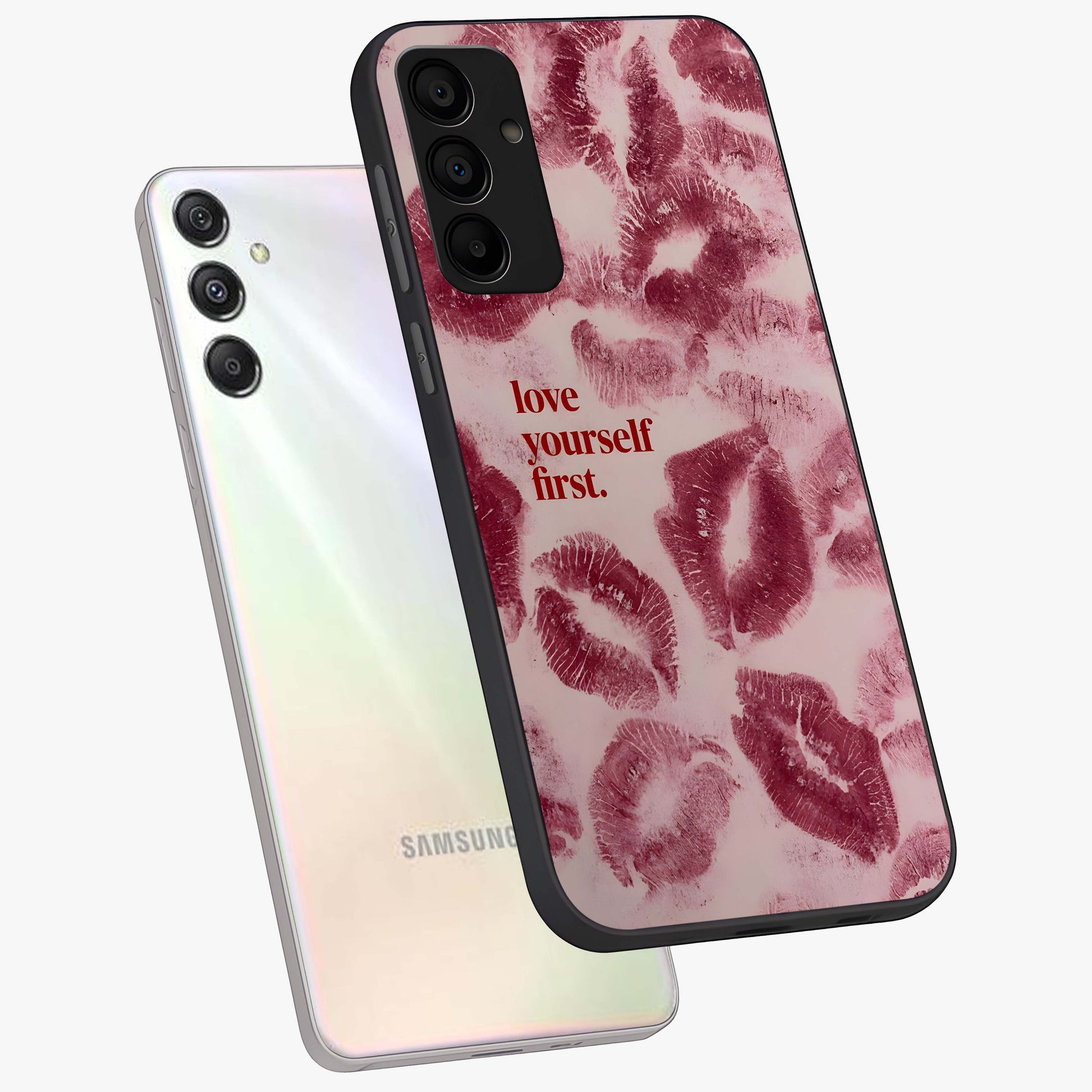 Crimson Kiss Love Glass Case displayed in angled mockup highlighting bold love inspired design with modern aesthetic style.